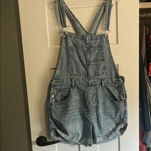 Free People Medium Denim Overall Shorts - Size Large - 100% Cotton